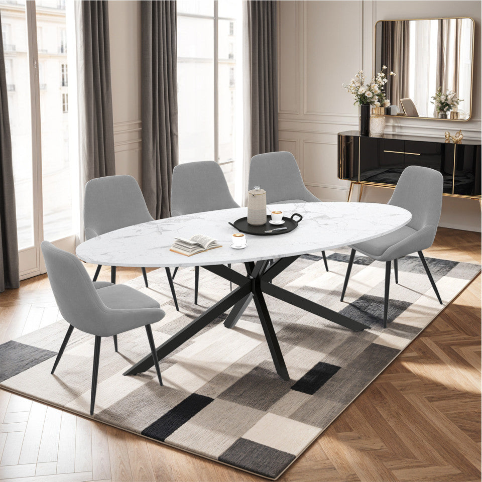 Table repas Céleste plateau ovale 200cm et pieds croisés blancs