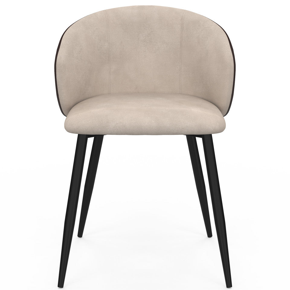Chaises Léona bi-matière taupe et marron pieds métal noirs - lot de 2