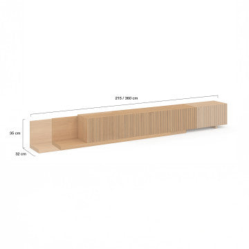 Meuble TV extensible Movena effet lattes L215-360cm