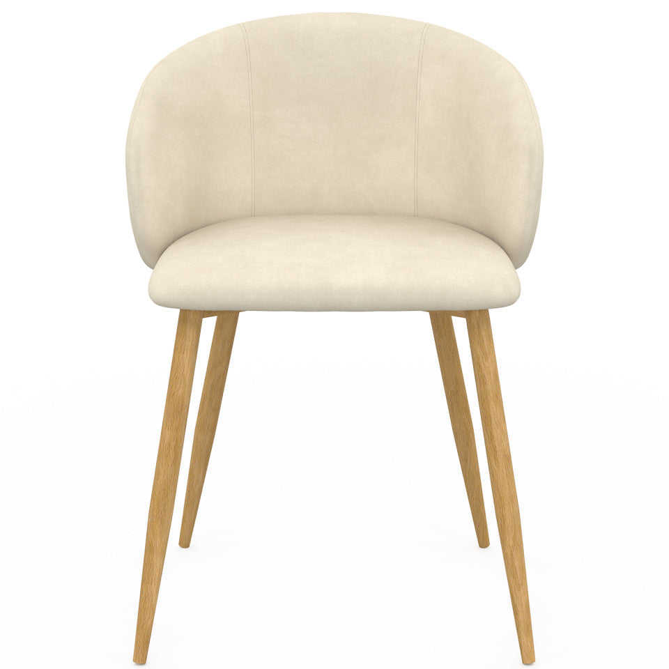 Chaises Léona velours crème et pieds métal bois - lot de 4