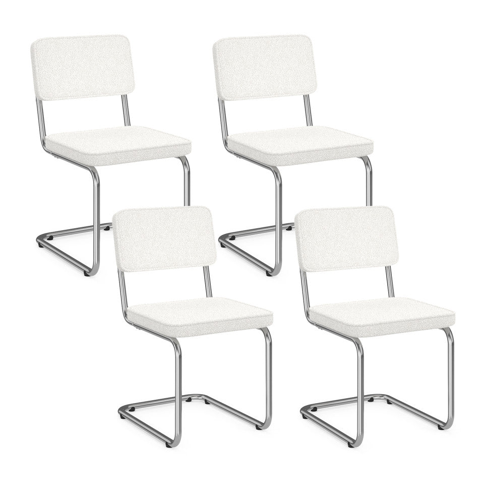 Chaises Naya en bouclette crème et pied métal cantilever - lot de 4