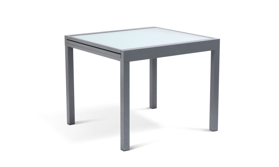 Table de jardin extensible en verre trempé gris foncé 135-270cm