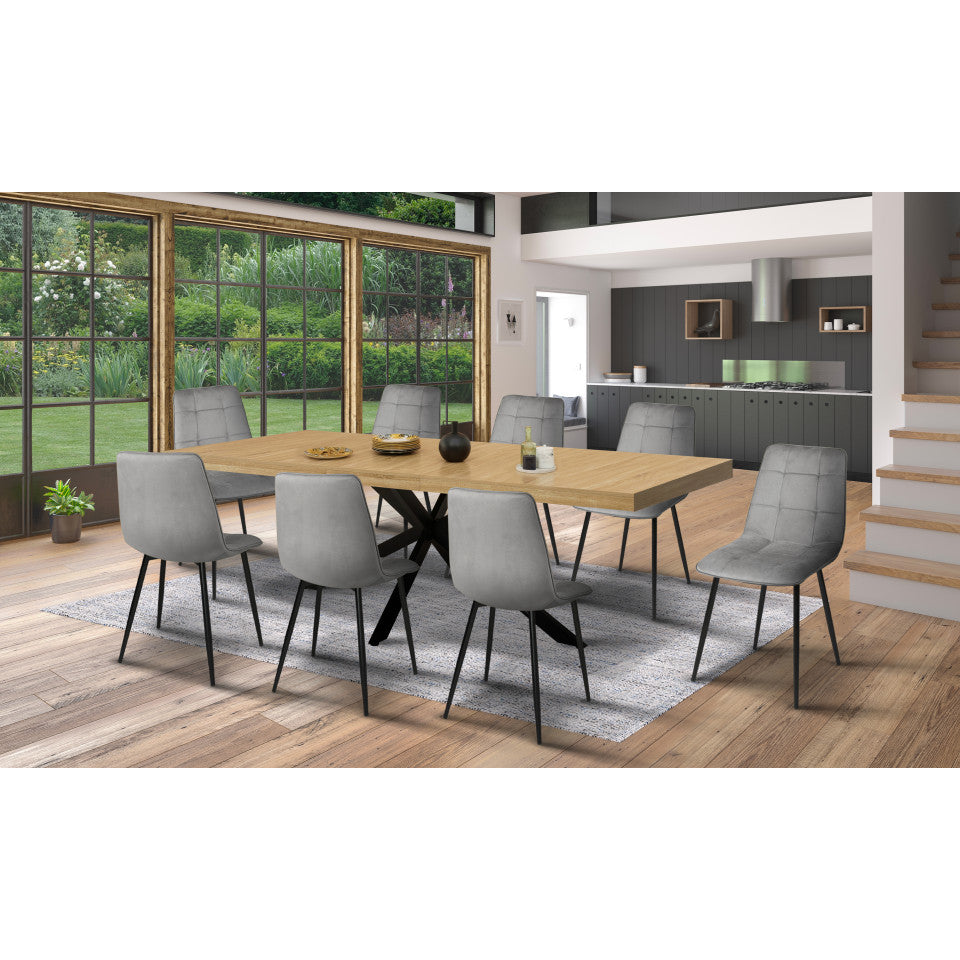 Table repas Spider plateau extensible 160-200cm bois avec rangement intégré et pieds croisés noirs