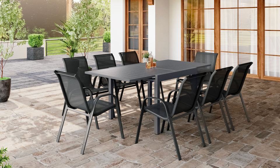 Salon de jardin extensible 12 places en polywood gris