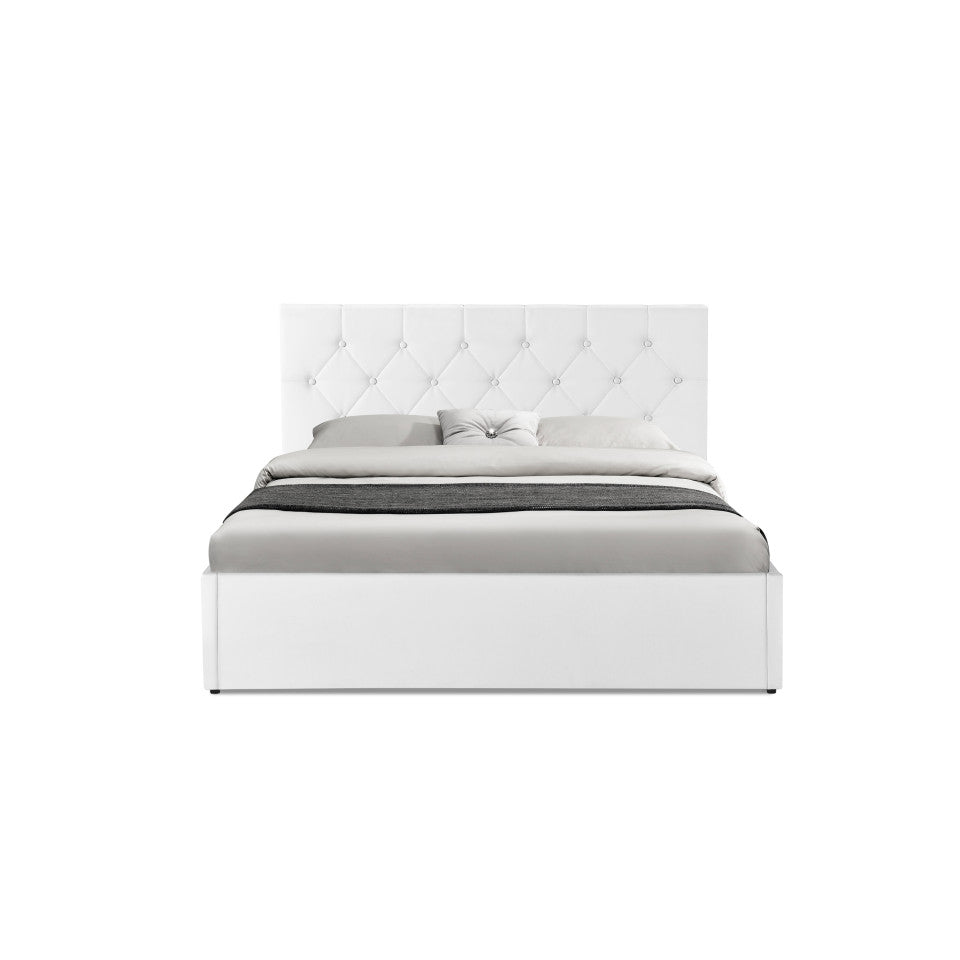 Lit coffre Hanna en PVC blanc avec sommier 140x190cm