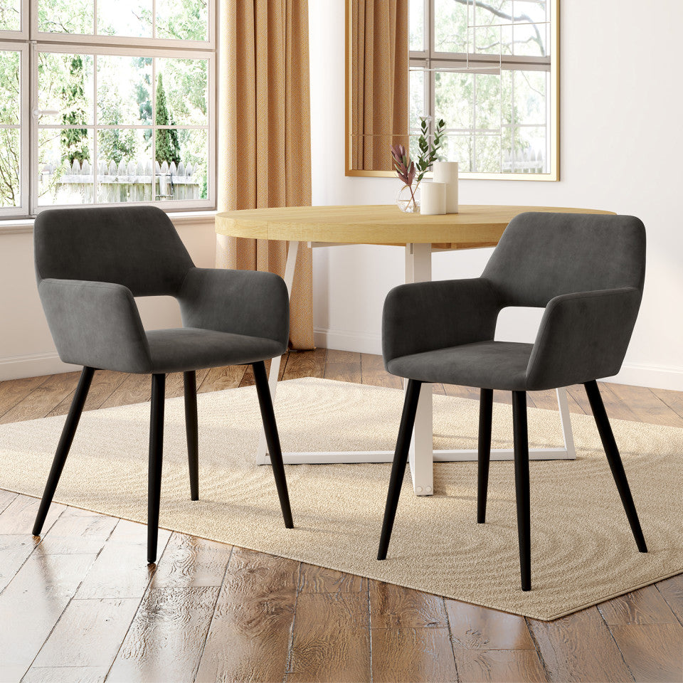 Chaises Heidi en velours gris foncé et pieds noirs - lot de 2