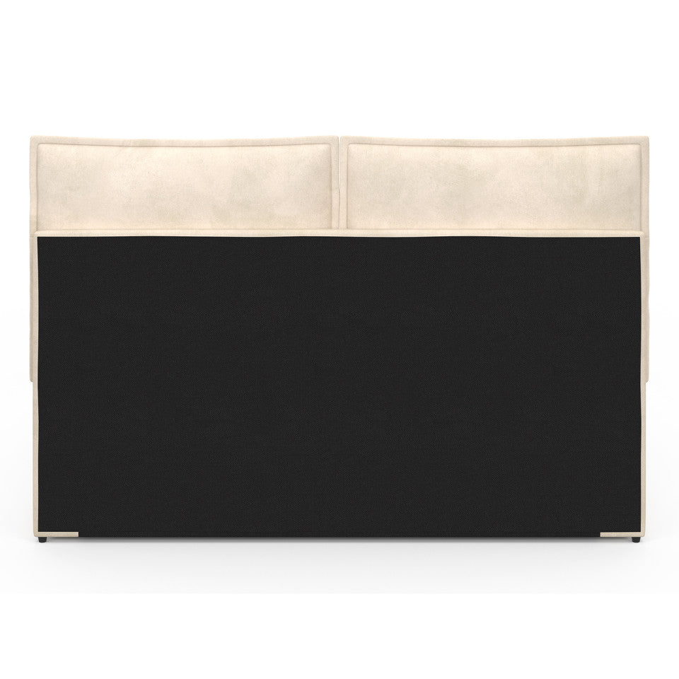 Lit coffre Lilou en velours beige avec sommier et tête de lit effet oreiller 140x190cm