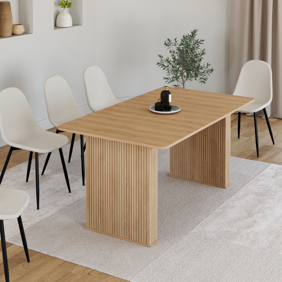 Table repas extensible Albane 160-200cm bois pieds effet lattes