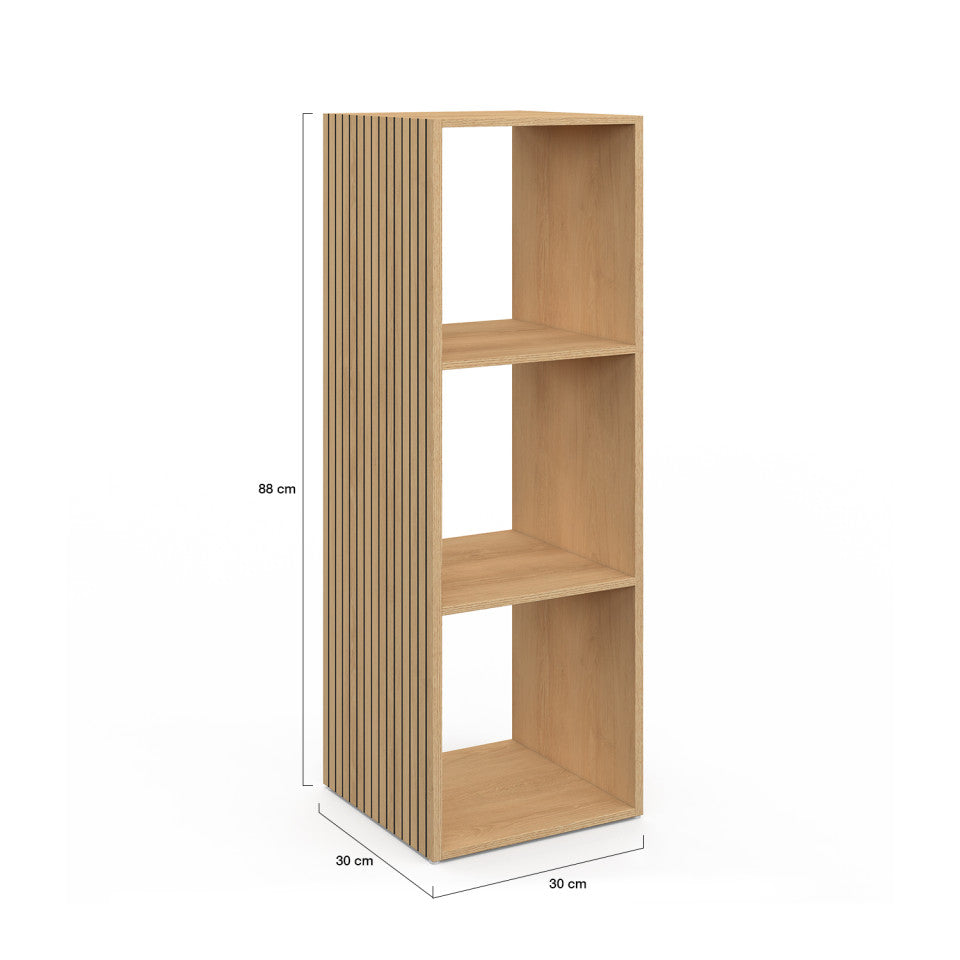 Meuble de rangement cube Faustine 3 case effet lattes