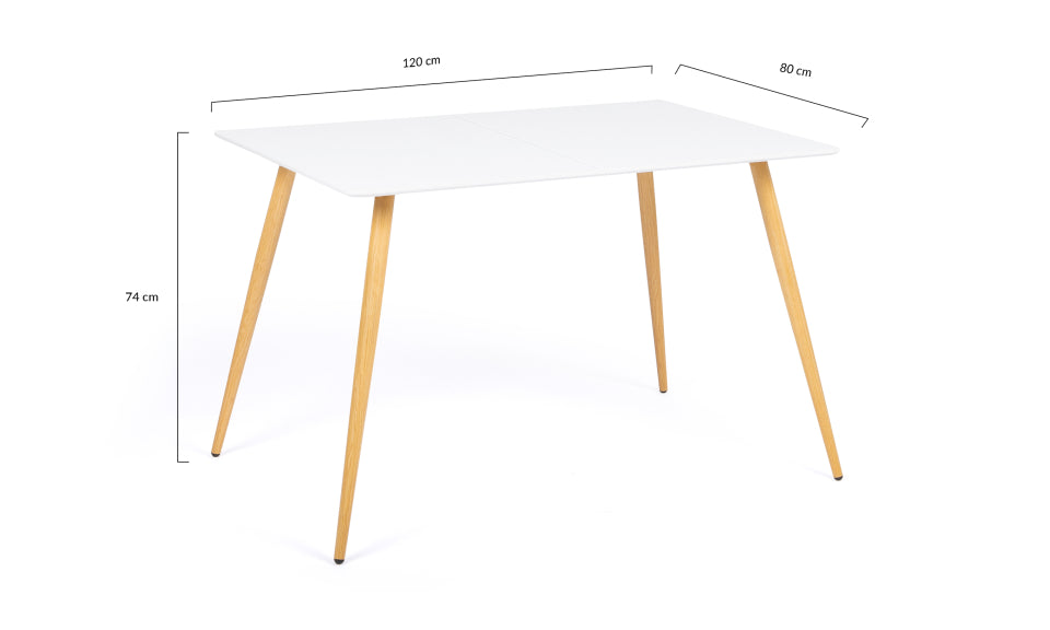 Table repas Sally 120cm plateau blanc et pieds effet bois