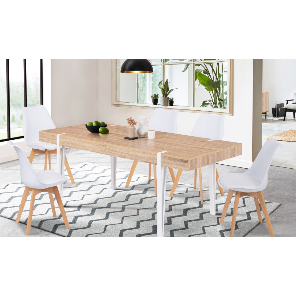 Table repas Hudson 200cm plateau bois et pieds blancs