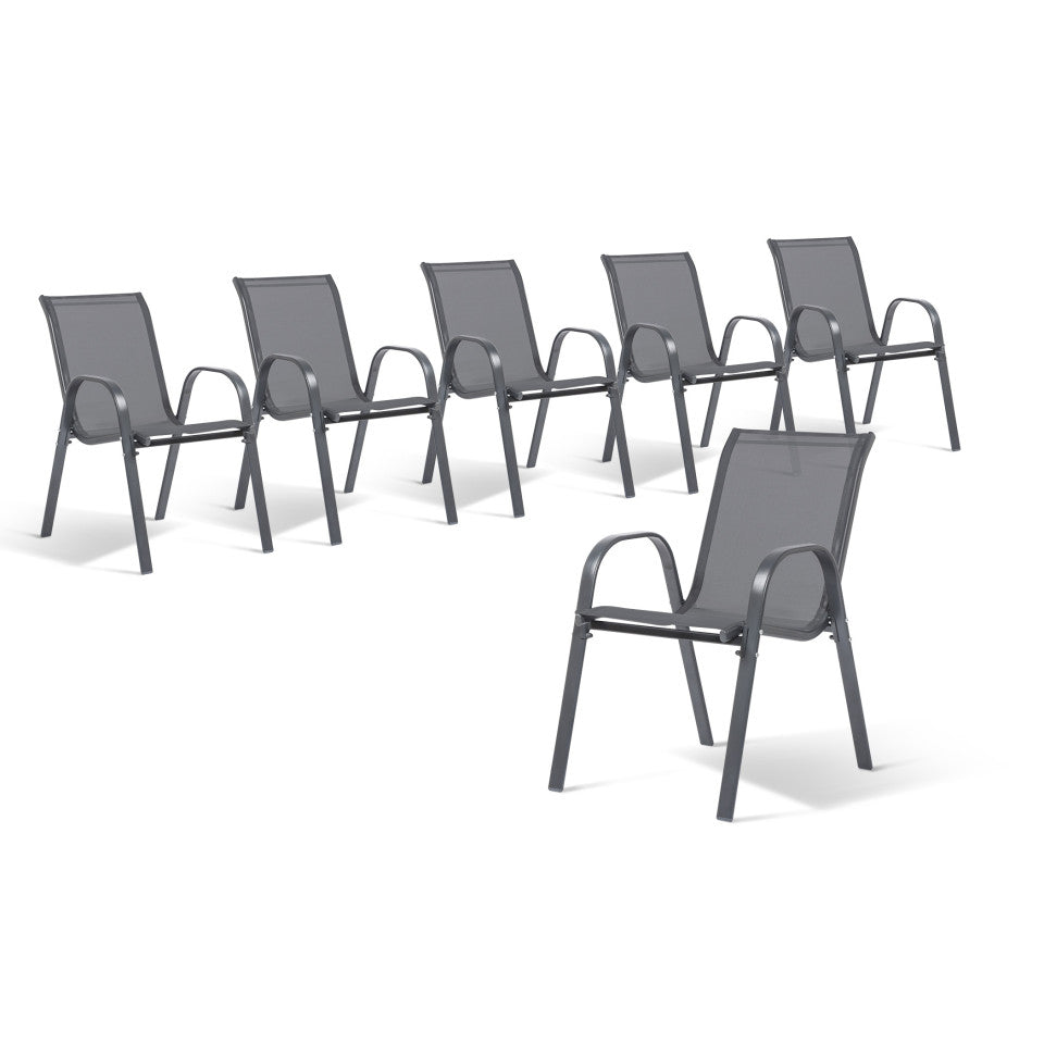 Chaises de jardin empilables en textilène gris anthracite - lot de 6