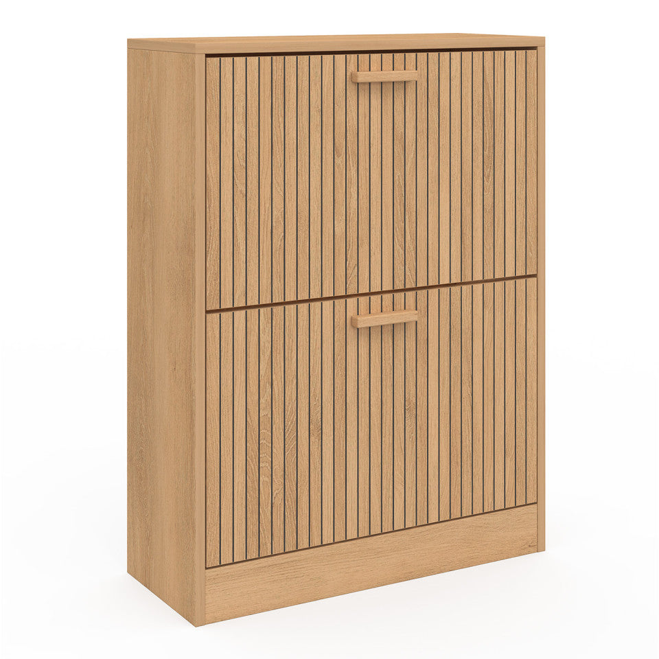 Meuble à chaussures Faustine 2 portes effet lattes - 12 paires