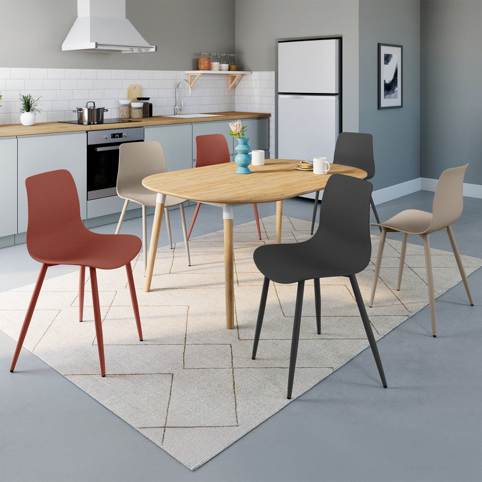 Chaises Nala mix de couleurs (beige, gris foncé et terracotta) et pieds métal - lot de 6