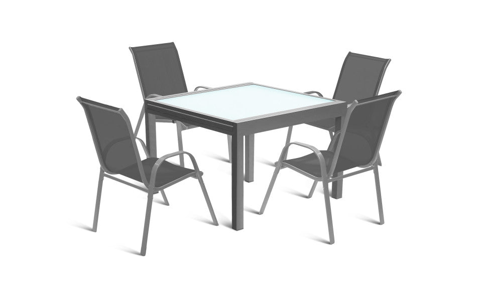 Table de jardin extensible en verre trempé gris foncé 135-270cm