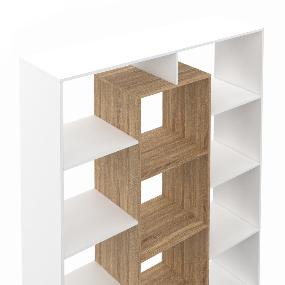 Etagère bibliothèque Paulette 11 compartiments bois et blanche 143cm