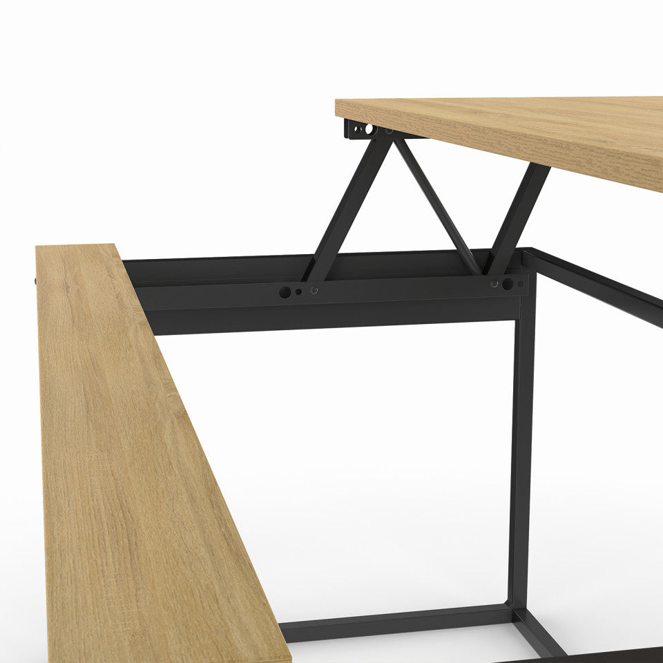 Table basse Memphis avec plateau relevable bois et pieds noirs L90cm