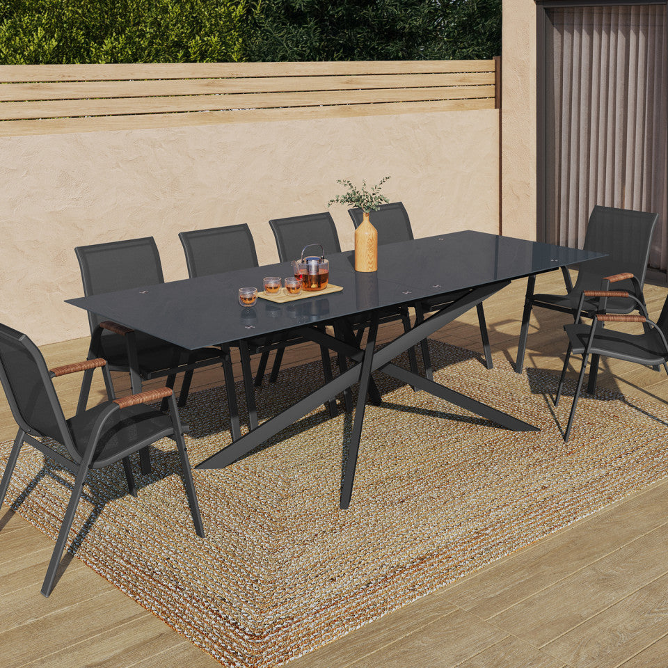 Table de jardin Spider 240cm verre trempé et métal