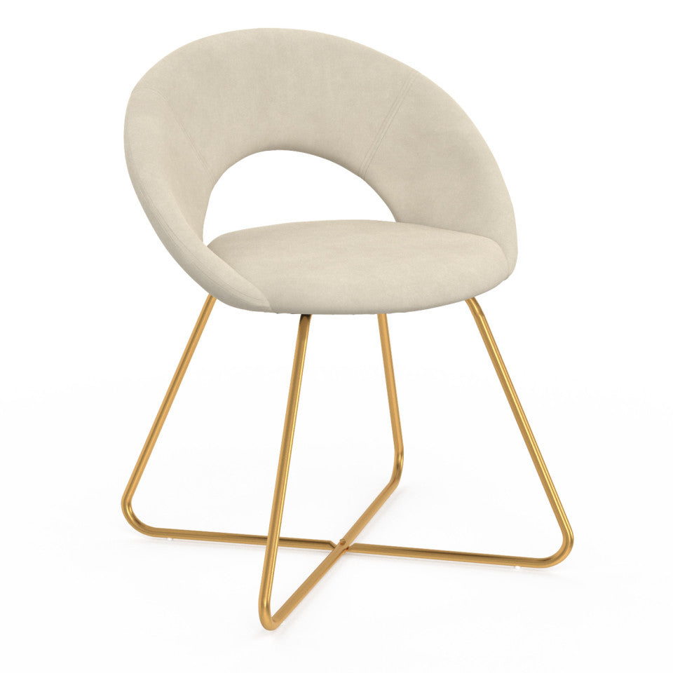 Chaises Malone en velours crème et pieds dorés - lot de 2