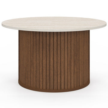 Table basse ronde Albane effet noyer et travertin Ø70cm