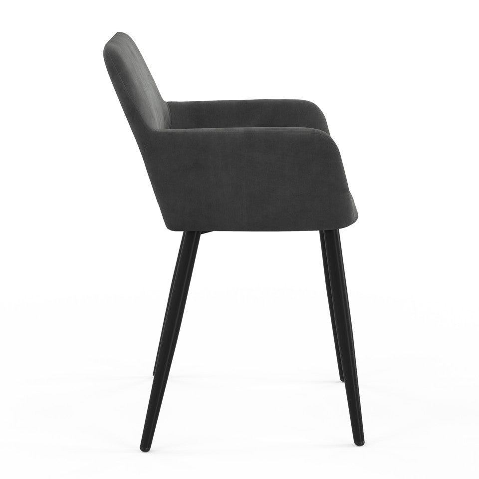 Chaises Heidi en velours gris foncé et pieds noirs - lot de 2