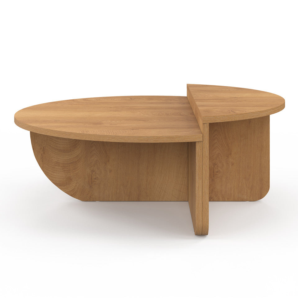 Tables basses rondes asymétriques effet bois