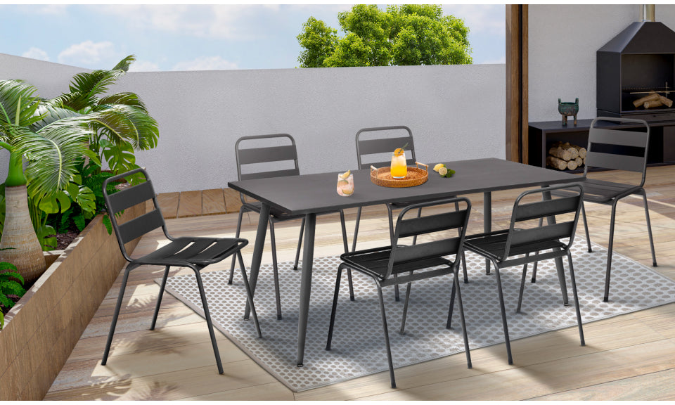 Table de jardin en acier 180cm grise