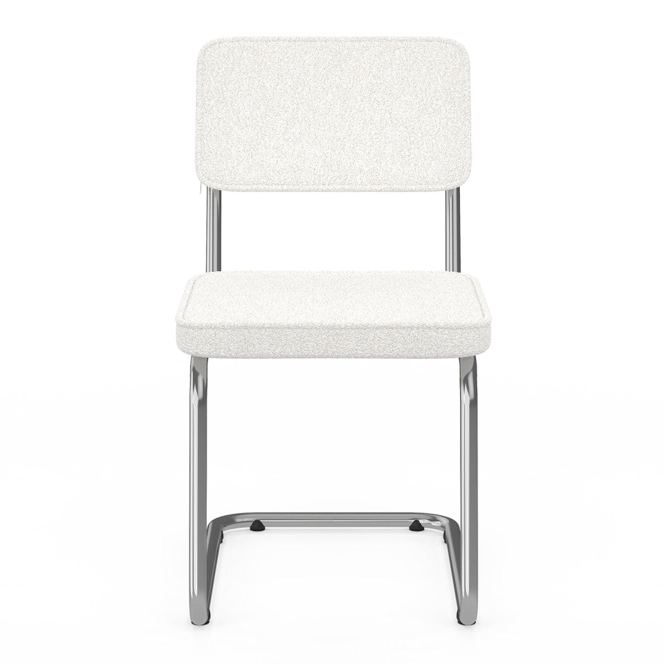 Chaises Naya en bouclette crème et pied métal cantilever - lot de 4