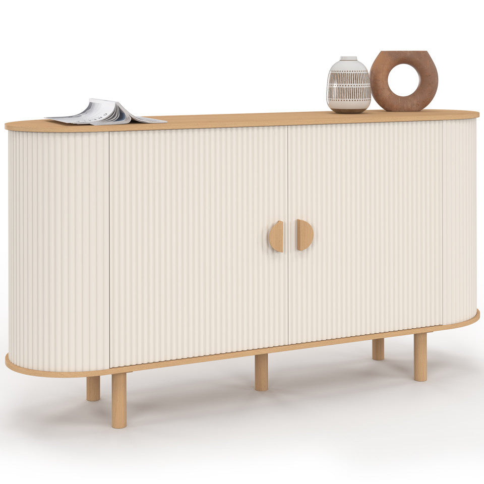 Buffet Kara 2 portes beige effet cannelé 140cm