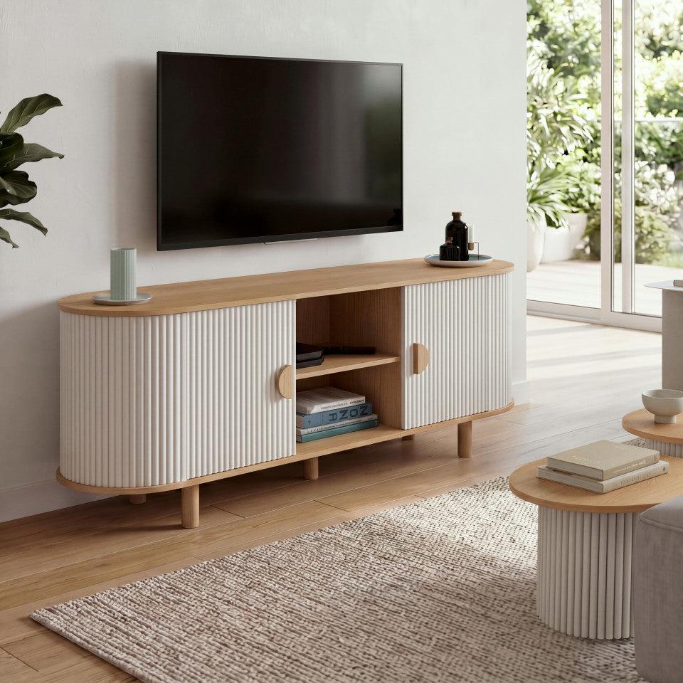 Meuble TV Kara beige effet cannelé 140cm