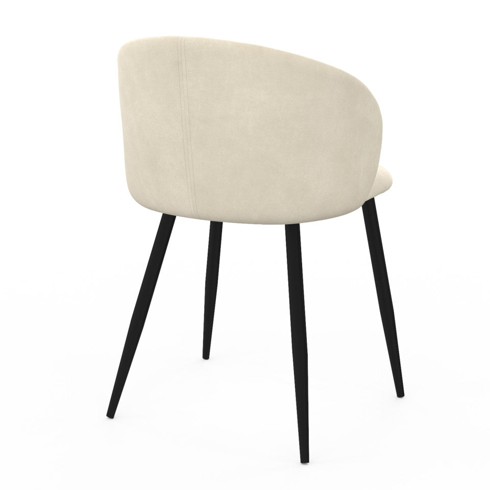 Chaises Léona en velours crème et pieds métal noirs - lot de 2