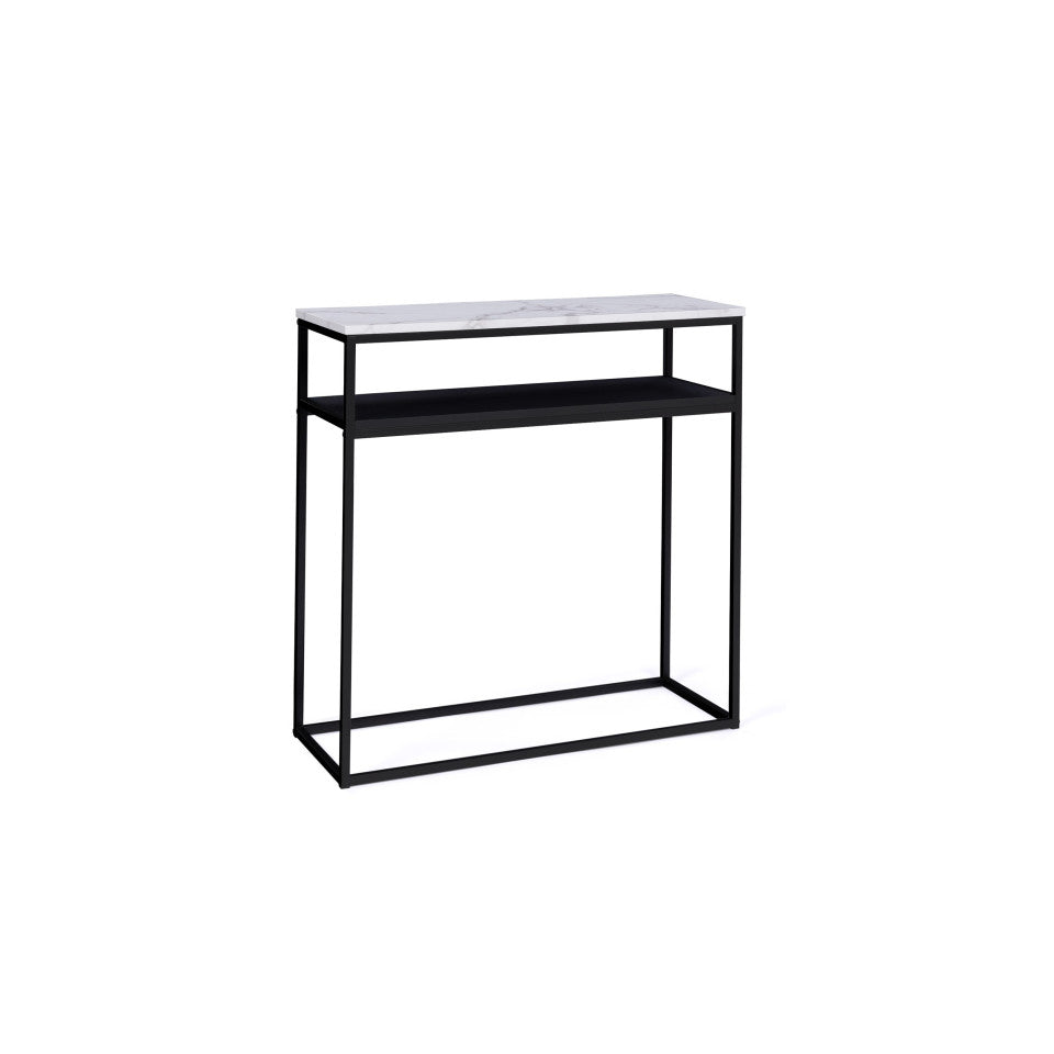 Console d'entrée Glam double plateau effet marbre et pieds noirs