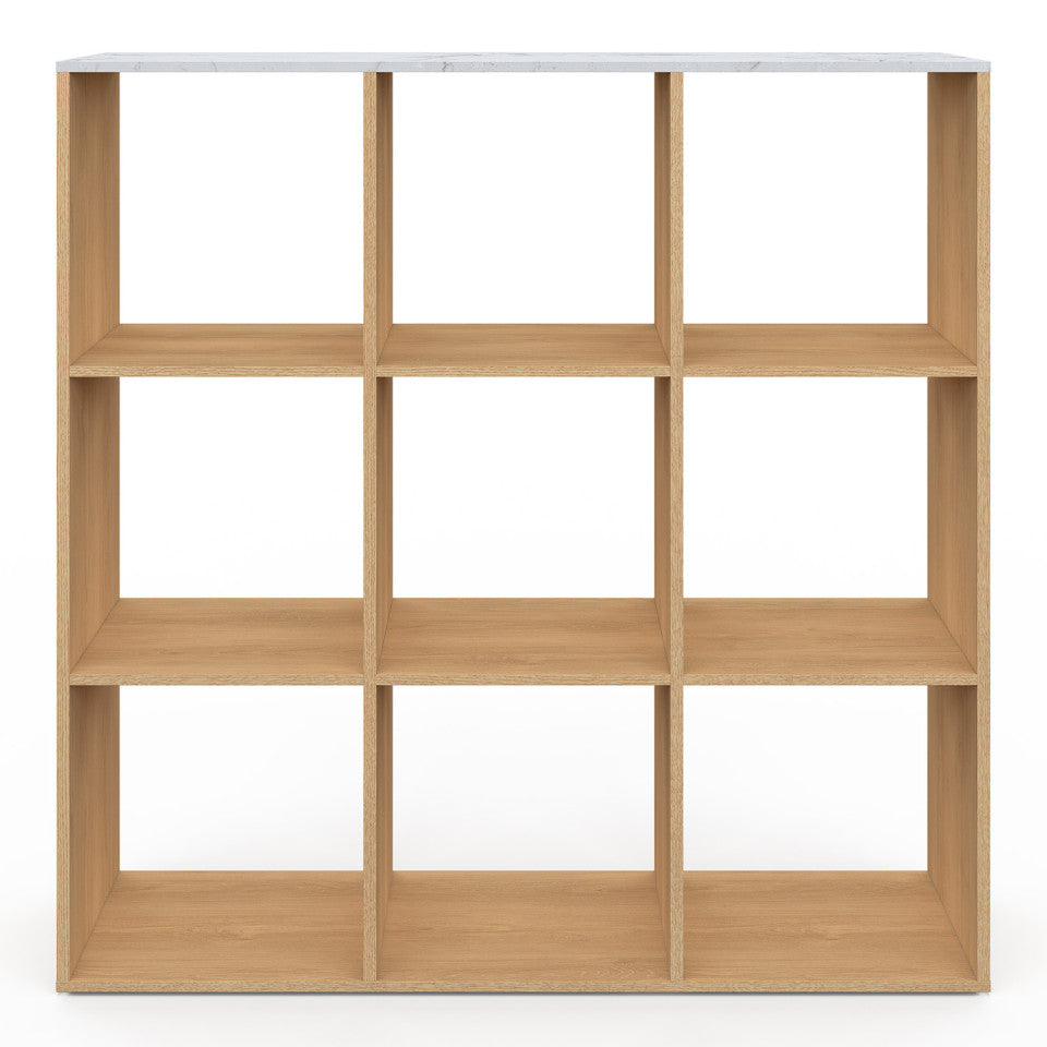 Meuble de rangement cube Marceau 9 case effet lattes et marbre