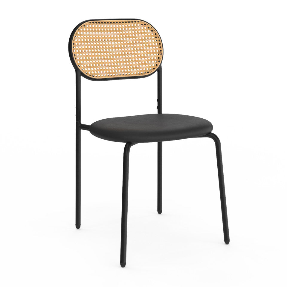 Chaises Clarisse dossier cannage et assise noire - lot de 4