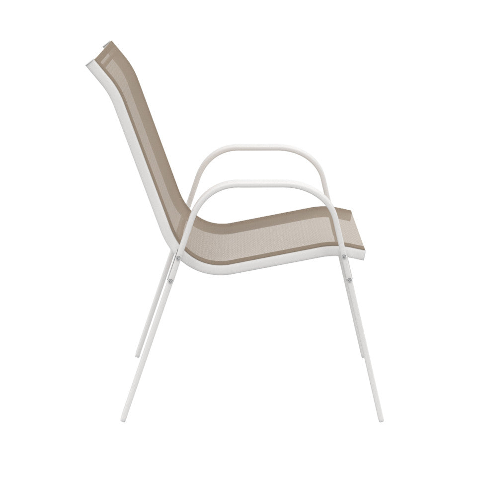 Ensemble de jardin Minorca 6 places en textiléne et verre trempé blanc et beige