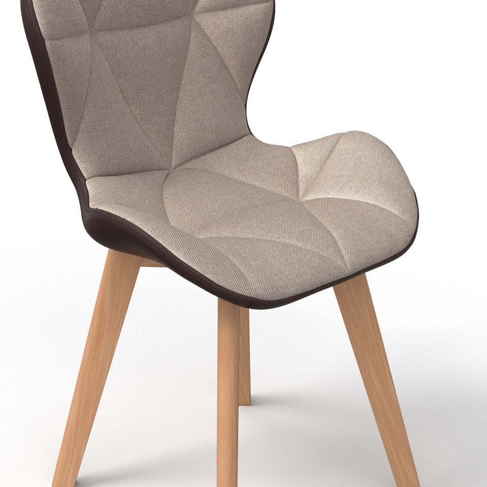 Chaises Gladys en tissu taupe et pieds bois - lot de 2