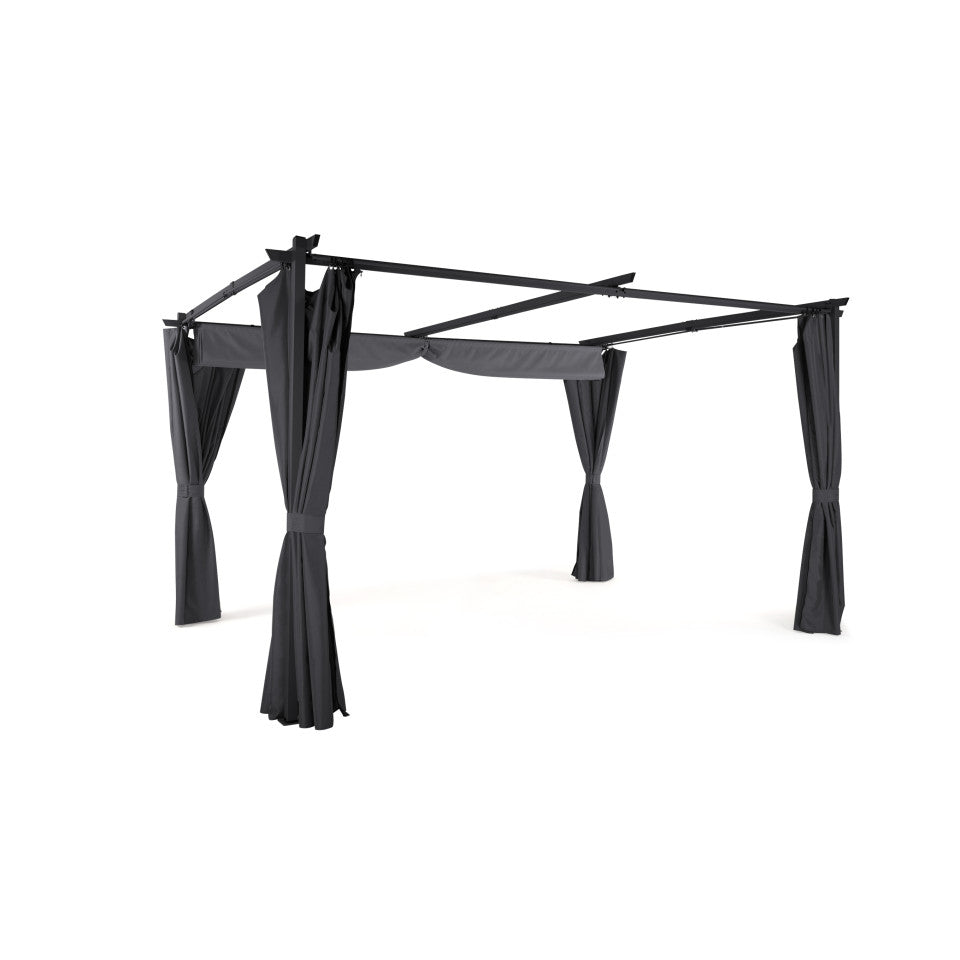 Pergola Marina 3x4m toit rétractable + 4 rideaux