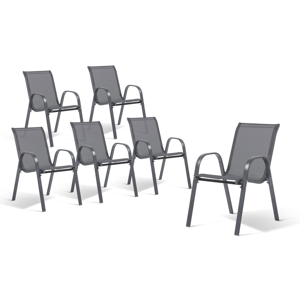 Chaises de jardin empilables en textilène gris anthracite - lot de 6