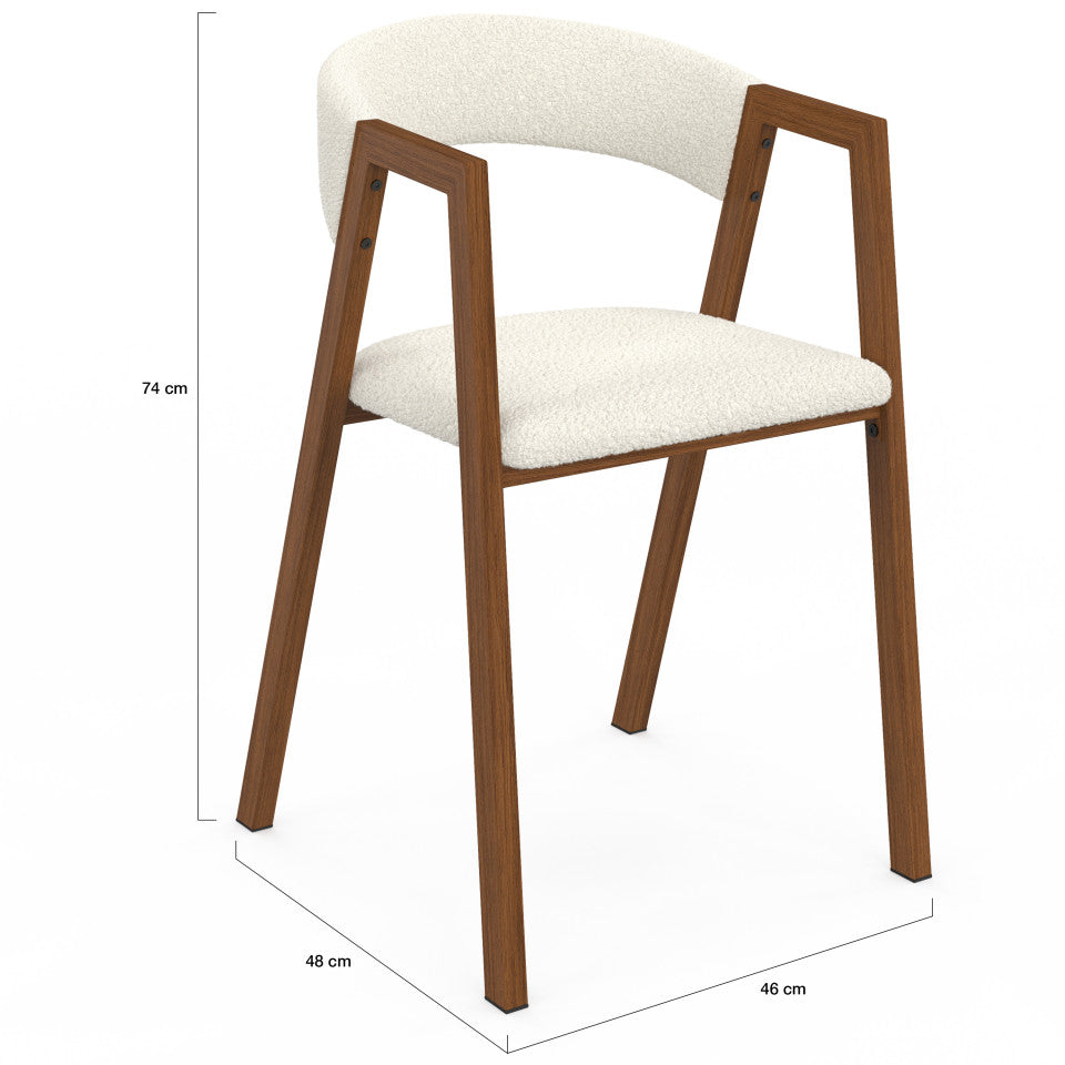 Chaises Enola avec accoudoirs bouclette pieds effet noyer- lot de 4