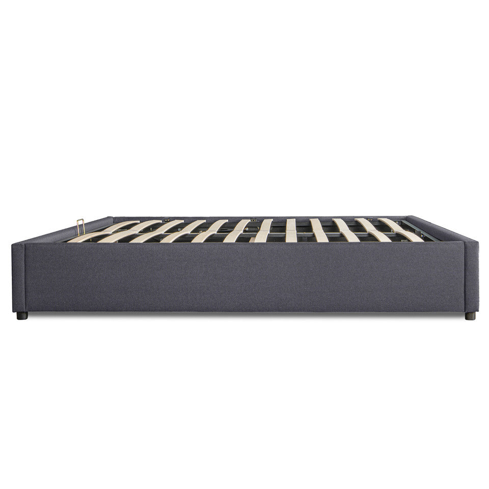 Lit coffre Otto en similicuir gris avec sommier 140x190cm