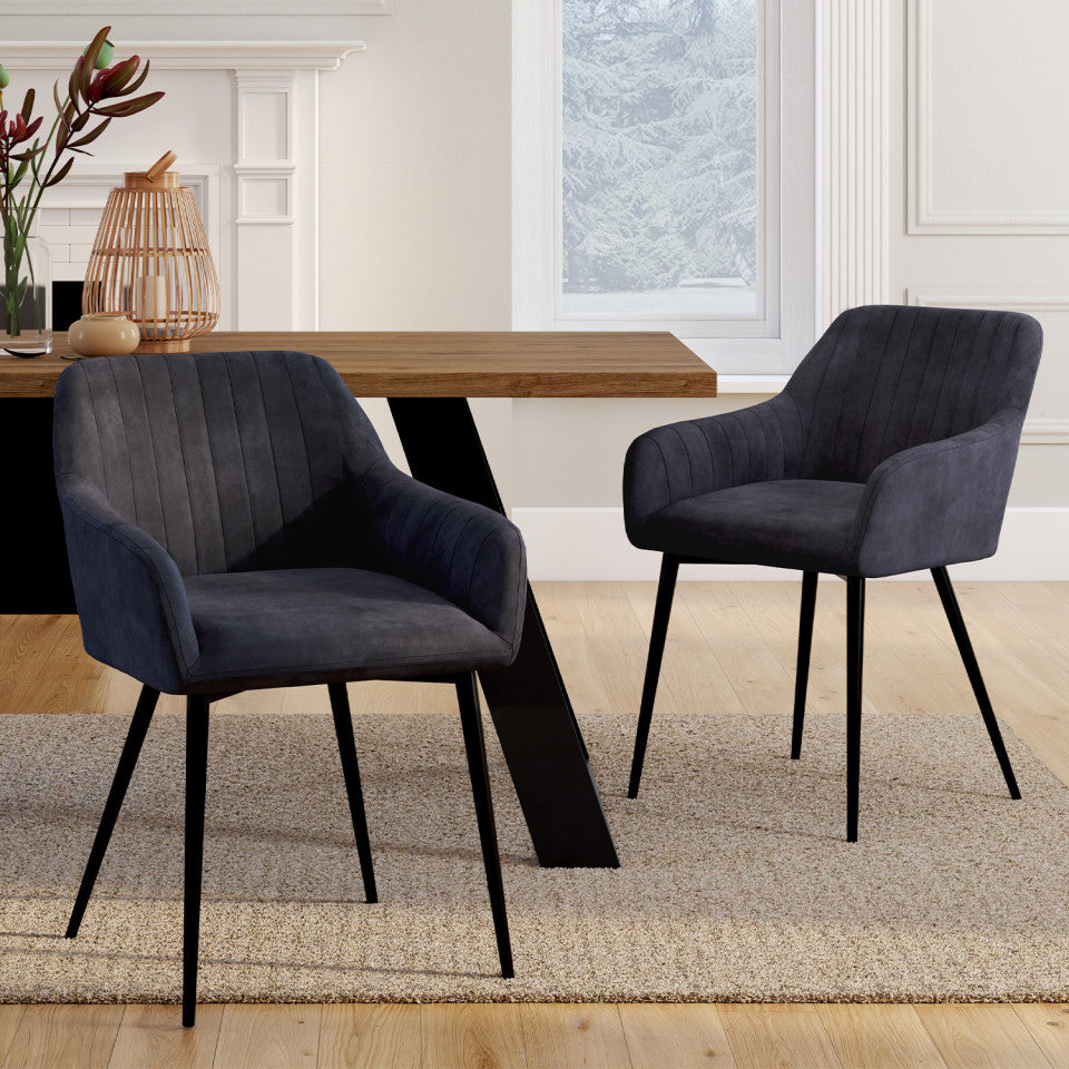 Chaises avec accoudoirs Ariana en velours gris foncé et pieds métal - lot de 2