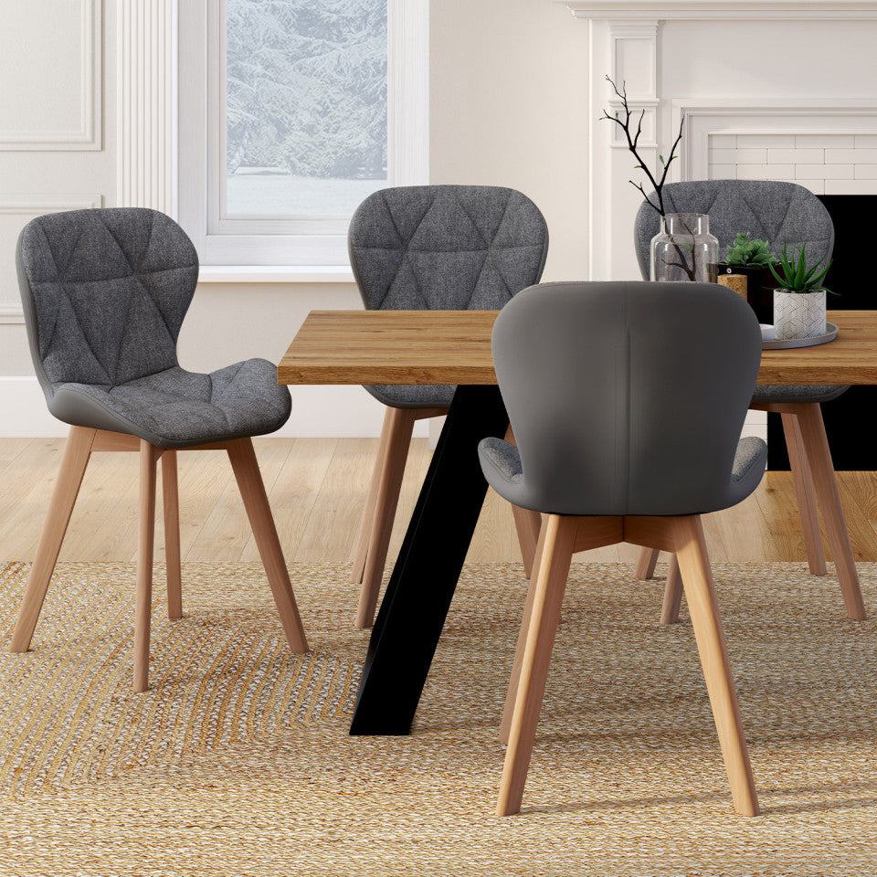 Chaises Gladys en tissu gris et pieds bois - lot de 4
