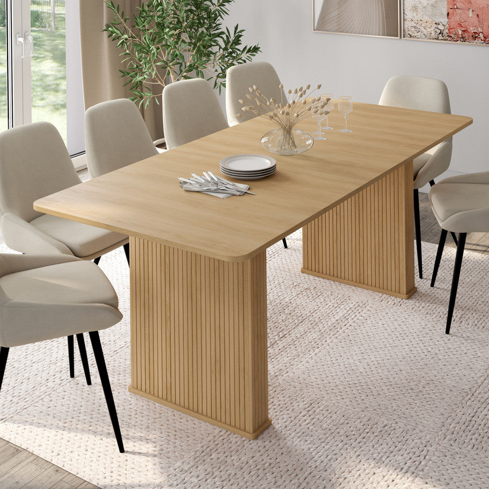 Table repas extensible Albane 160-200cm bois pieds effet lattes