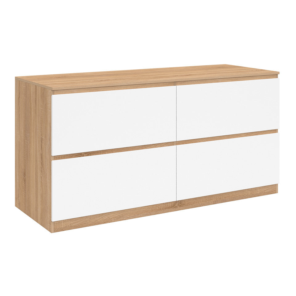 Meuble sous vasque suspendu Tom 4 tiroirs blanc et effet hêtre L120cm