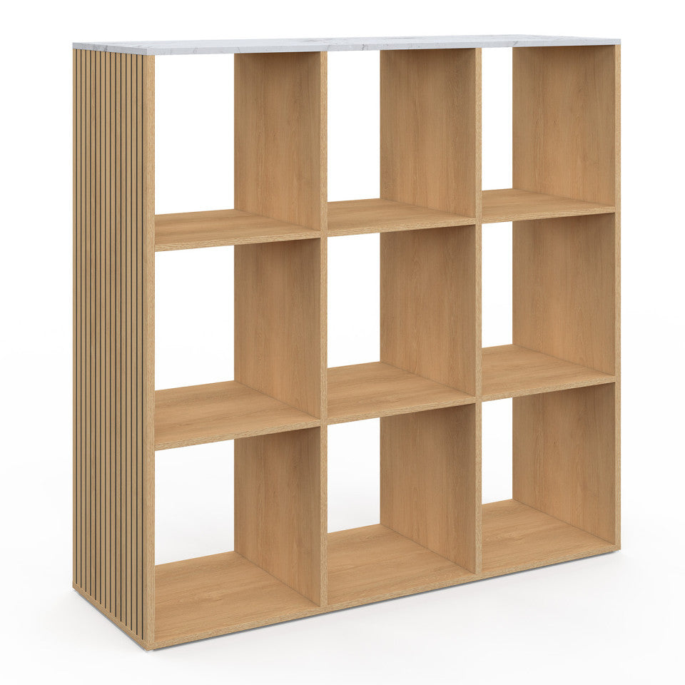 Meuble de rangement cube Marceau 9 case effet lattes et marbre