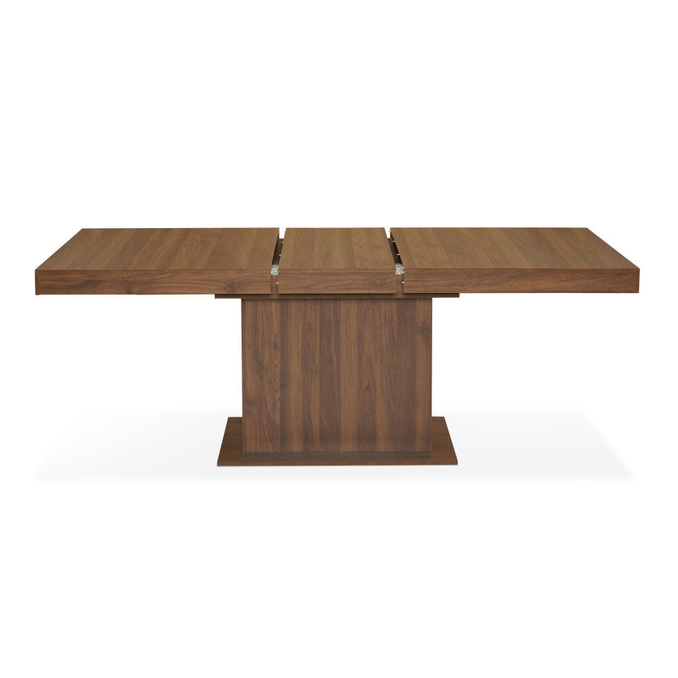 Table repas extensible Tania 160-200cm plateau et pied central effet noyer