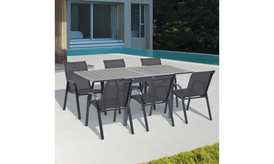 Table de jardin extensible en polywood 135-270cm gris anthracite