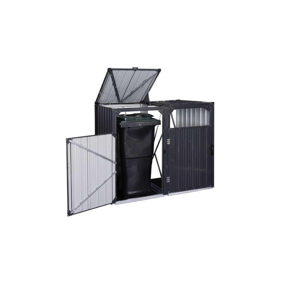Cache poubelles double en métal gris anthracite