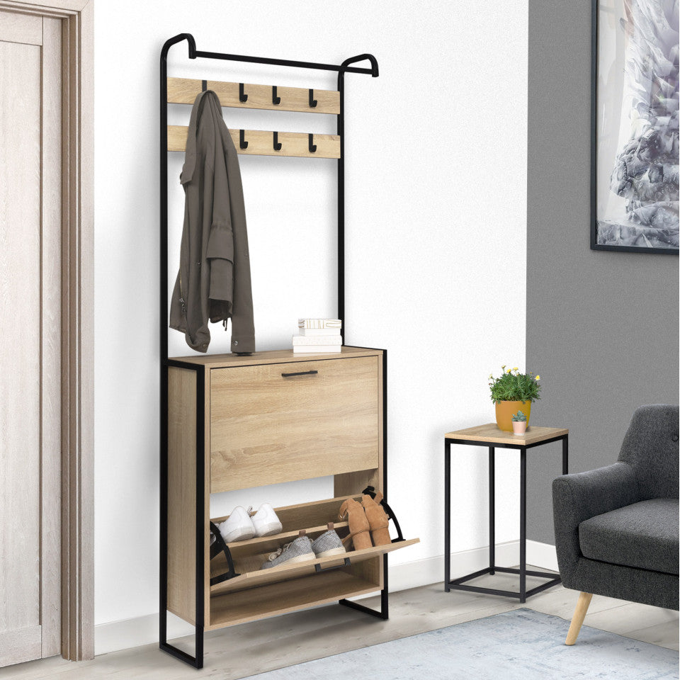 Vestiaire d'entrée Alan 8 patères + 2 placards à chaussures - 8 paires