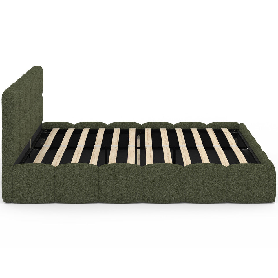 Lit coffre Bubble 160x200cm bouclette vert kaki